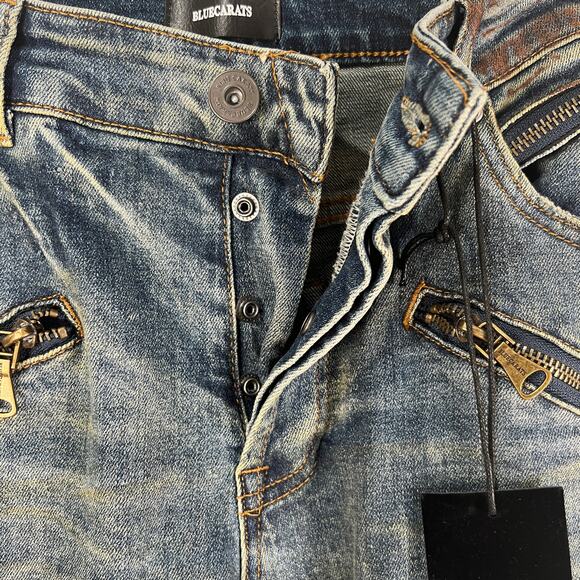 Bluecarats Spade Slim Fit Cargo Pockets Jeans Distressed Utility Punk - Picture 4 of 9